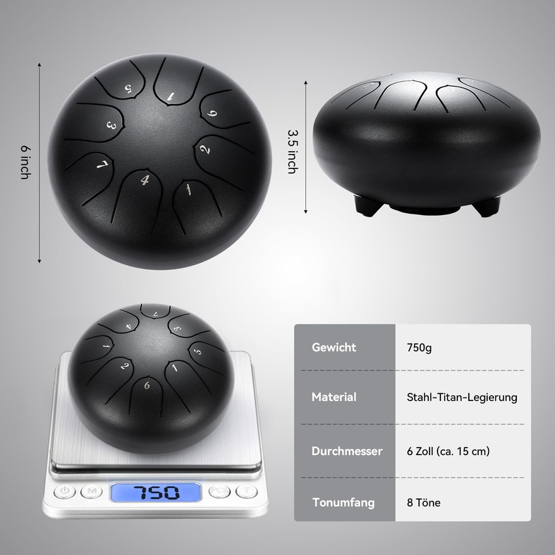Tongue Drum 6 Inch 8 Tone Steel Tongue Drum Handpan