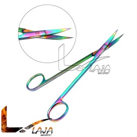 LAJA IMPORTS SET OF 5 MULTI TITANIUM COLOR RAINBOW KELLY SCISSORS 6.25" CURVED STAINLESS STEEL