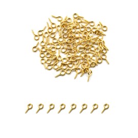 LYHMHAMY Screw Heaton 0.2 x 0.5 inches (6 x 13 mm), Gold, 100 Pieces, Handmade UV Resin Set, Key Chain, Metal Fittings, String Fasteners