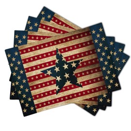 4th of July Linen Placemats Set of 4 Independence Day Patriotic American Flag Star Non Slip Heat-Resistant Washable Wipeable Table Place Mat Tablemat for Kitchen Dining Table Home Decoration 12" x 18"