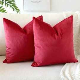 JOTOM Velvet Cushion Cover, Sofa Cushion Cover, Decorative Cushion Covers for Sofa, Living Room, Bedroom, Set of 2, 50 x 50 cm, Red