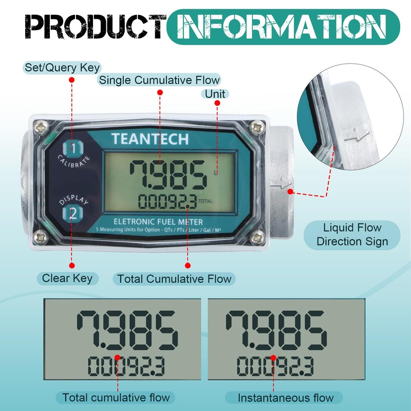 1Pack 1 in Digital Turbine Fuel Flow Meter with 3/4