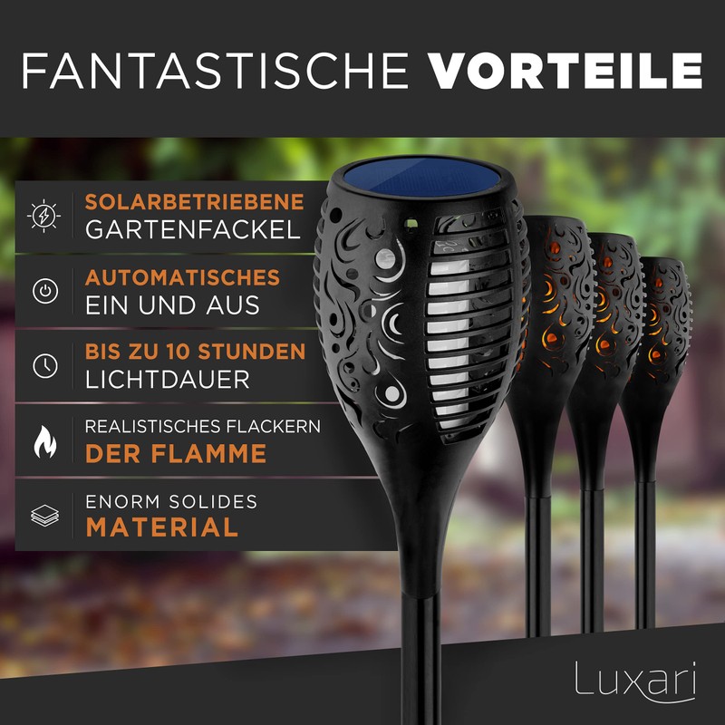 Luxari Garden Torch Solar - 4 x Realistic Solar Torches