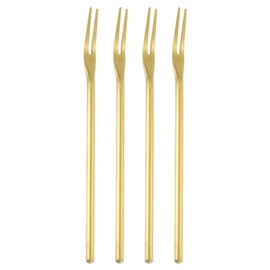 sourcing map 4 Pcs Pickle Fork, 6.3 Inch Olive Fork with Long Handle, Stainless Steel Cocktail Forks, 2-Tine Fork for Dessert Cocktail Fruit and Vegetable Golden