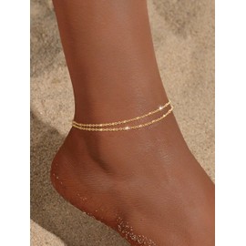Coshilta Gold Anklets for women,14K Gold Plated Waterproof Layered Ankle Bracelets for Women Dot Chain Anklet Trendy Summer Beach Jewelry Gift for Women