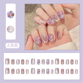 MISS MUMU Nail Tips, 30 Pieces, Long Nail Tips, Spring and Summer, Simple, Cute, Fashionable, Popular, Bridal Nail Stickers, Glossy, Fake Nails, Coming-of-age Ceremonies, Weddings, School Entrance Ceremonies, Graduation Ceremonies, Parties (Light Purple - MY152)