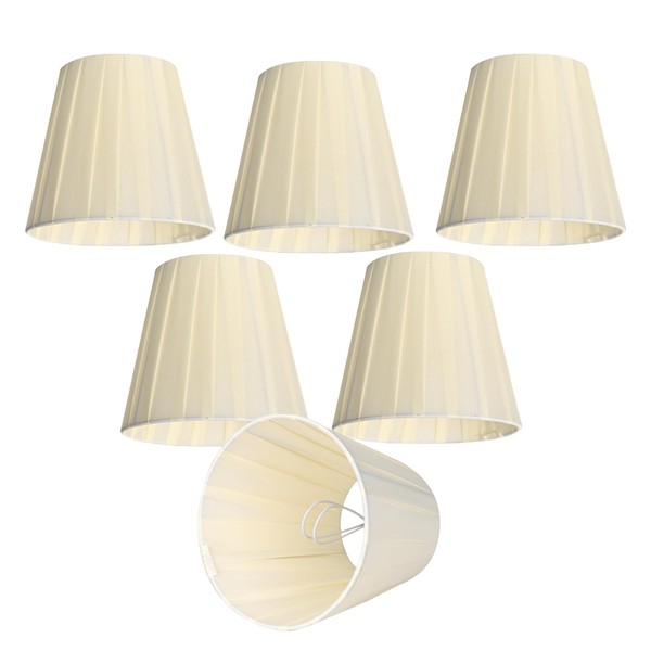6 Pack Pleated Clip-On Lamp Shades for Chandelier Small Beige