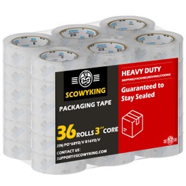 Scowyking Clear Packing Tape 36 Rolls,2.7 mil Thick,2 inch Wide,68 Yards Per Roll,Total 2448Y,Ultra Strong,Heavy Duty Packaging Tape for Shipping Packaging Moving Sealing