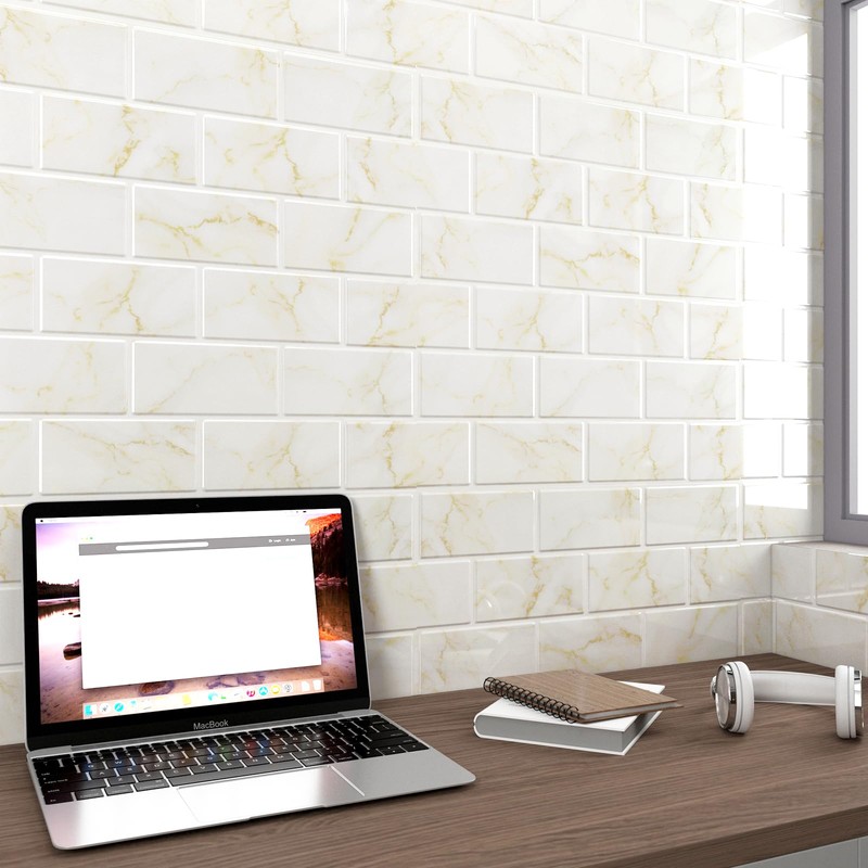 FunStick Marble Subway Tile Peel and Stick Backsplash for Kitchen