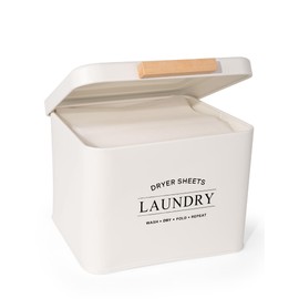 Candco Dryer Sheet Holder with Hinged Lid for Laundry Room Organization, Metal Farmhouse Dryer Sheet Container, Laundry Room Decor and Accessories (Cream)