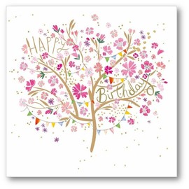 Woodmansterne Female Birthday Card - General Card for Women/Girls - Blossom Tree and Bunting with Foil Details - Eco-Friendly and Recyclable