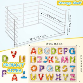 9 Pack Wooden Peg Puzzles for Toddlers with Puzzle Storage Rack Set Alphabet Wooden Toddler Puzzles Jigsaw Numbers Kids Wood Puzzles for Over 4 Years Educational Learning Knob Puzzle