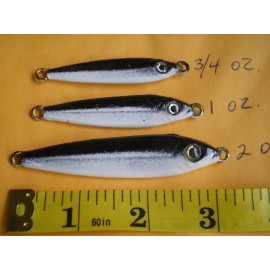 HOME MADE 25 PCS. ANCHOVY FISH JIG/SPOON STYLE LURE BAIT 2 OZ. BLACK/WHITE (NO HOOKS)