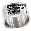FORGIVEN JEWELRY Strength Courage Honor Wide Band Stainless Steel Ring