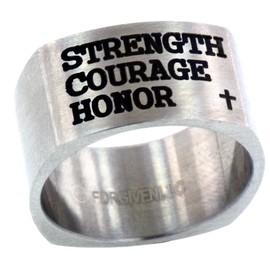 FORGIVEN JEWELRY Strength Courage Honor Wide Band Stainless Steel Ring size 9