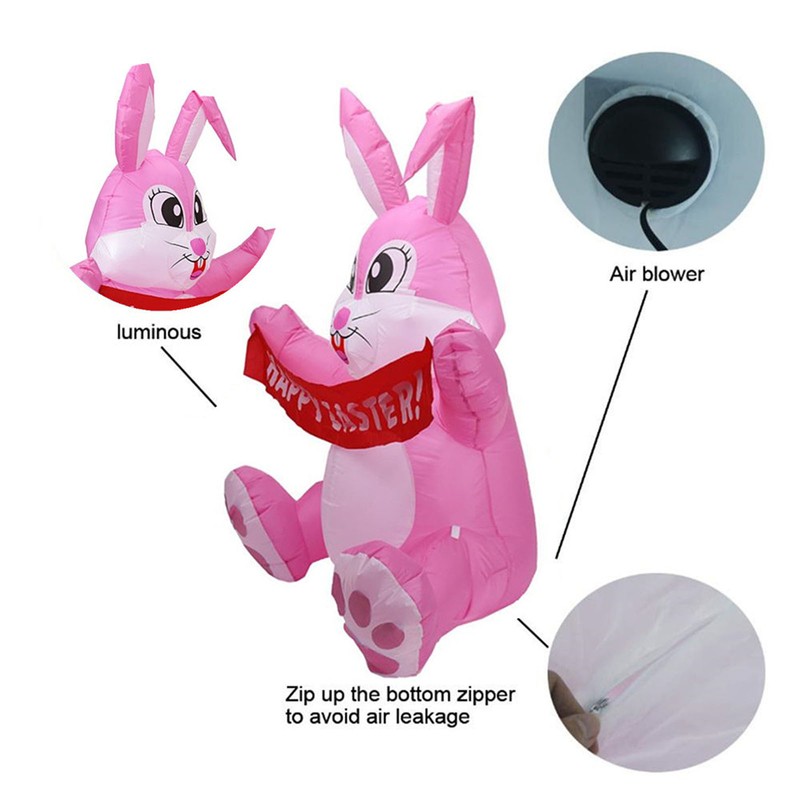 Lighted Inflatable Easter Bunny Easter Blow Up Rabbit with Built