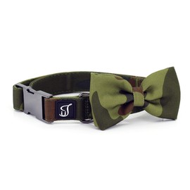 Ultra Joys Dog Collar with Bowtie - Soft Comfortable Cotton Fabric with Durable Metal Buckle in Camoflauge Design - Small Size Collar with Removable Bow Tie