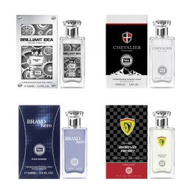 Hybrid & Company Mens 4 PCS Bravo Hero Black,Bravo Hero Code,Brilliant Idea,Chevalier Eau De Toilette Natural Spray Vaporisateur