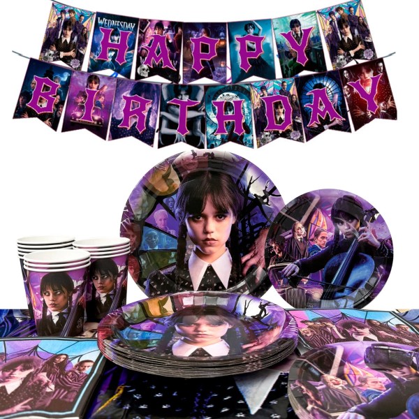 inboxxarty 66 Pcs Wednesday Addams Happy Birthday Party Set Plates
