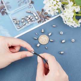 UNICRAFTALE About 48 Pieces, 4 Size End Parts, 201 Stainless Steel End Cap, Cord End, Crimp End, Connecting Parts Set, Stainless Steel, String Closure, Terminator, Rope Buckle, String Fastening, For Necklace Bracelets, Accessory Parts, Auxiliary Material