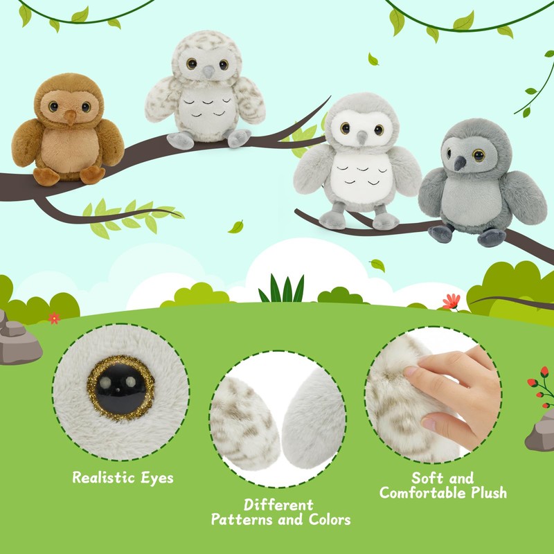 MorisMos 4 Pack Owl Stuffed Animals, 7.8 Inch Small Owl