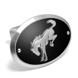 iPick Image for Ford New Bronco 3D Chrome Logo on Black Oval Billet Aluminum 2 inch Tow Hitch Cover
