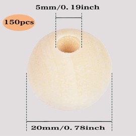 Large Wooden Beads, 150Pcs Round Wood Beads, Unfinished Wooden Beads for Macrame Crafts Jewelry Making Home Decor, 20mm