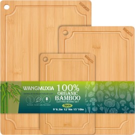 Durable Bamboo Cutting Boards for Kitchen – 3-Piece Set with Deep Juice Grooves, Carbonized Surface & Heavy-Duty Design, Perfect for Charcuterie, Meat, and Vegetables