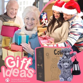 Yeomoo Highland Cow Mother and Calf Garden Ornaments with Solar Lantern – Outdoor Funny Animal Statue for Lawn Yard Patio Porch Decor – Housewarming Gifts for Women, Mum, Wife(Grey)