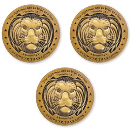 Eagle & Lion Challenge Coin, Bulk Pack of 3 Gold-Color Plated Christian & Catholic Gifts for Men, Bible Verse Worry Coin for Prayer & Bible Study, Religious EDC Pocket Coins for Police & Military