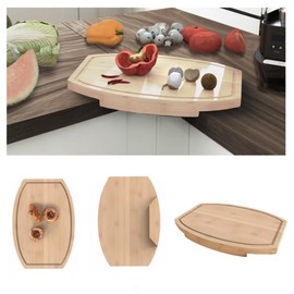 ZYWEICH Kitchen counter Bamboo Wood Corner Cutting Board, Space Saving Countertop Chopping Board with Juice Groove