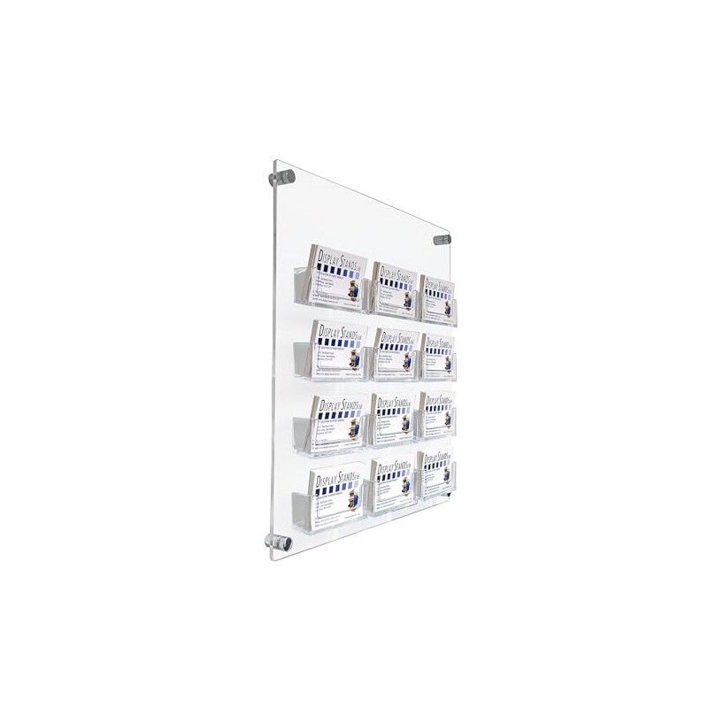 12 Bay Business Card Dispenser Acrylic Wall Mounted Panel -