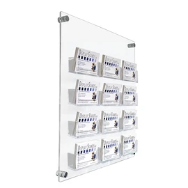 12 Bay Business Card Dispenser Acrylic Wall Mounted Panel - For Shop, Florist, Reception, Exhibition Display - 379mm x 370mm (DS25/12C)