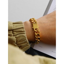 Solid Gold Miami Cuban Link Chain Bracelets for Men, Gold Bracelets for Men, Hand Chain Bracelet for Men Women, Hip-Hop & Cool Men’s Bracelet, 18K Gold Filled, 12mm 21cm/8.3Inch