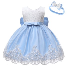 0-6T - Vestido de fiesta de tutú bordado para niña pequeña, Azul, 12-18 Meses