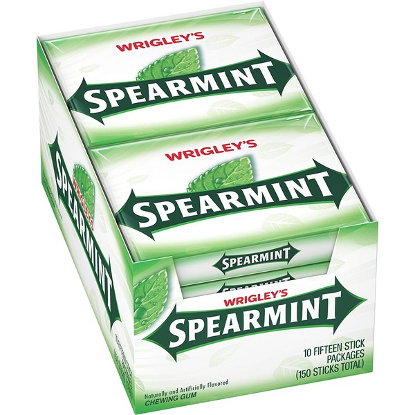 WRIGLEY'S Spearmint Chewing Gum, 15 pieces (10 packs)