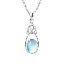 OHAYOO Moonstone Necklace Silver 925 Water Drop Pendant Necklace Celtic Knot Chain Moonstone Pendant Chain Celtic Jewellery Moonstone Gifts for Women Girls, Sterling Silver, Moonstone