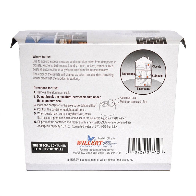 airBoss Anywhere Dehumidifier with Activated Charcoal for Moisture Control and