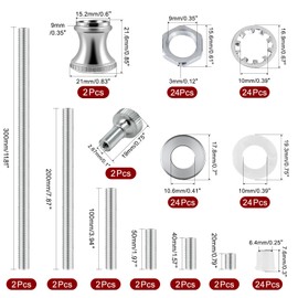 Lamp Repair Hardware Assortment,All Thread Pipe Lamp Rod,Includes Lamp Nipples,Coupling Pipe Connectors,Switch Knobs,Washers & Lock Nuts (Silver Color/Including 12 Inch Lamp Rod Kit, 136)