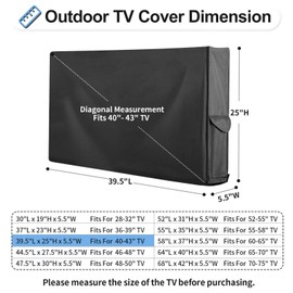 OutdoorLines Waterproof and Weatherproof Outdoor TV Cover with Bottom Cover for 40-43 Inch Flat Screen TV, Dustproof and UV Resistant TV Screen Protector, Cover Size 39.5"L x 25"W x 5.5"H, Black