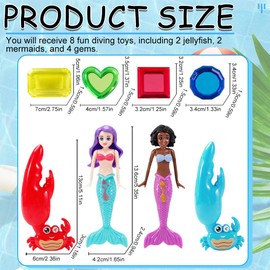 DOKRIN Diving Rings & Toys, Water Toy Children, Diving Toy, Water Toy for Swimming Pool, 8-Piece Mermaid Crab Scissors Pool Treasure Hunt Toy
