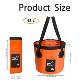 Foldable Bucket, Fishing Bucket, Portable Camping Bucket with Handle, Ultralight Outdoor Sink Fishing Bucket, Foldable Bucket for Fishing, Camping, Hiking, Car Washing and More (12 L, Orange)