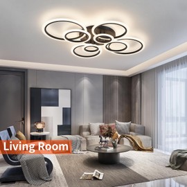 Shine LUEST Modern Ceiling Light, 41.3'' Dimmable LED Black Flush Mount Ceiling Lights with Remote Acrylic Round Ceiling Lamp Fixture for Low Ceiling Bedroom Living Room Dining Room, 108W