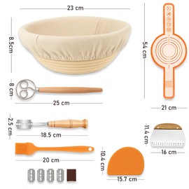 Sourdough Bread Starter kit, Handmade Eco-friendly Banneton Proofing Basket, Gluten Free Sourdough Starter Kit, Sourdough Starter Jar, Sourdough Tools, Sourdough Proofing Basket (Orange, 15pcs)