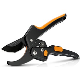 Ratchet Pruning Shears for Gardening Heavy Duty - Increases Cutting Power 3x - Perfect Ratchet Pruners for Weak Hands & Arthritis- 8” Anvil Garden Clippers - w/Extra Sharp Blade for Effortless Cutting