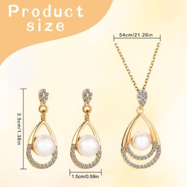 Necklace and Earring Sets for Women Pearl Necklace and Earrings Set Gold Jewellery Set Teardrop Zirconia Rhinestone Drop Earrings Necklace Pearl jewellery Sets for Women Brides (gold)