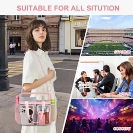 Oraben Clear Bag Stadium Approved 12x6x12 Clear Tote Bag with Removable Strap Clear Lunch Bag for Work Sports Festival (Two Pockets, Pink)