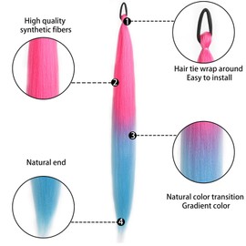 2PCS Ponytail Extension with Elastic Tie Straight Hairpieces Hair Braiding Hair Extensions Ponytail Hair Accessories for Women Kids Girls Cosplay