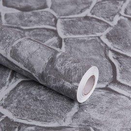 Okydoky Grey Stone Peel and Stick Wallpaper, 17.7" x 118", Removable Film Textured Wallpaper Self-Adhesive, Home Decor for Room Kitchen Wall Cabinet Vinyl Roll NO.101-3