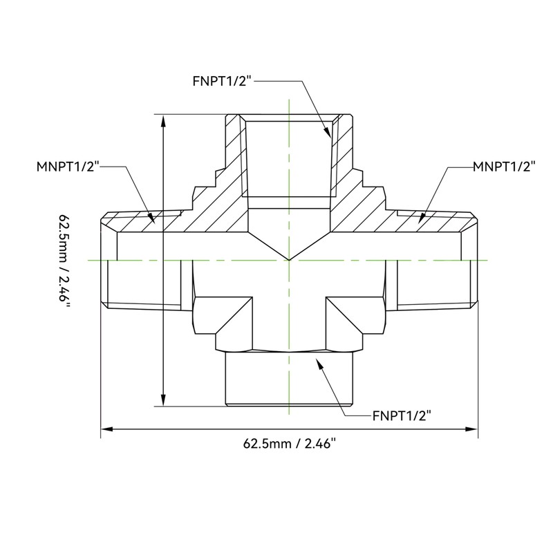 HFS(R) 1/2" NPT Thread Pipe Fitting 4 Way Cross (Male